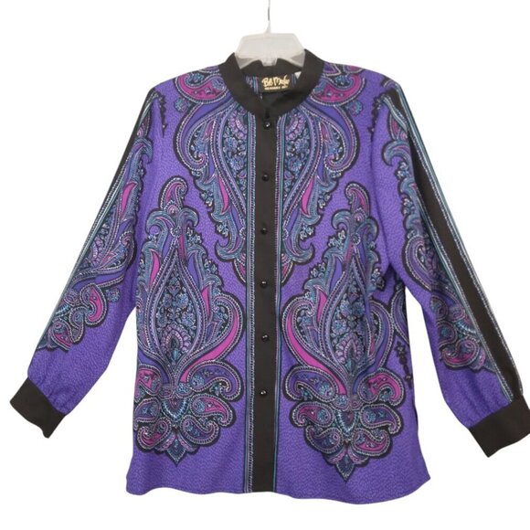 Bob Mackie | Purple Paisley Button Down Blouse | Size L - Picture 2 of 7